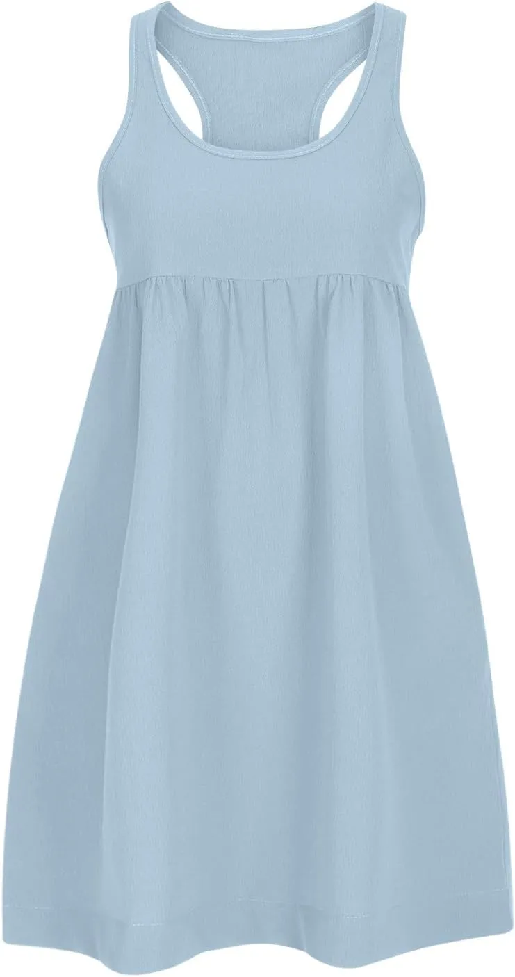 Sinzelimin Summer Dresses for Women 2024 Trendy Sleeveless Oversized Sweatshirt Dress Pleated Tank Midi Dress Beach Sundress