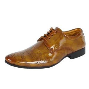 Somugi Tan Lace up Formal Shoes for Men made by Artificial Patent Leather