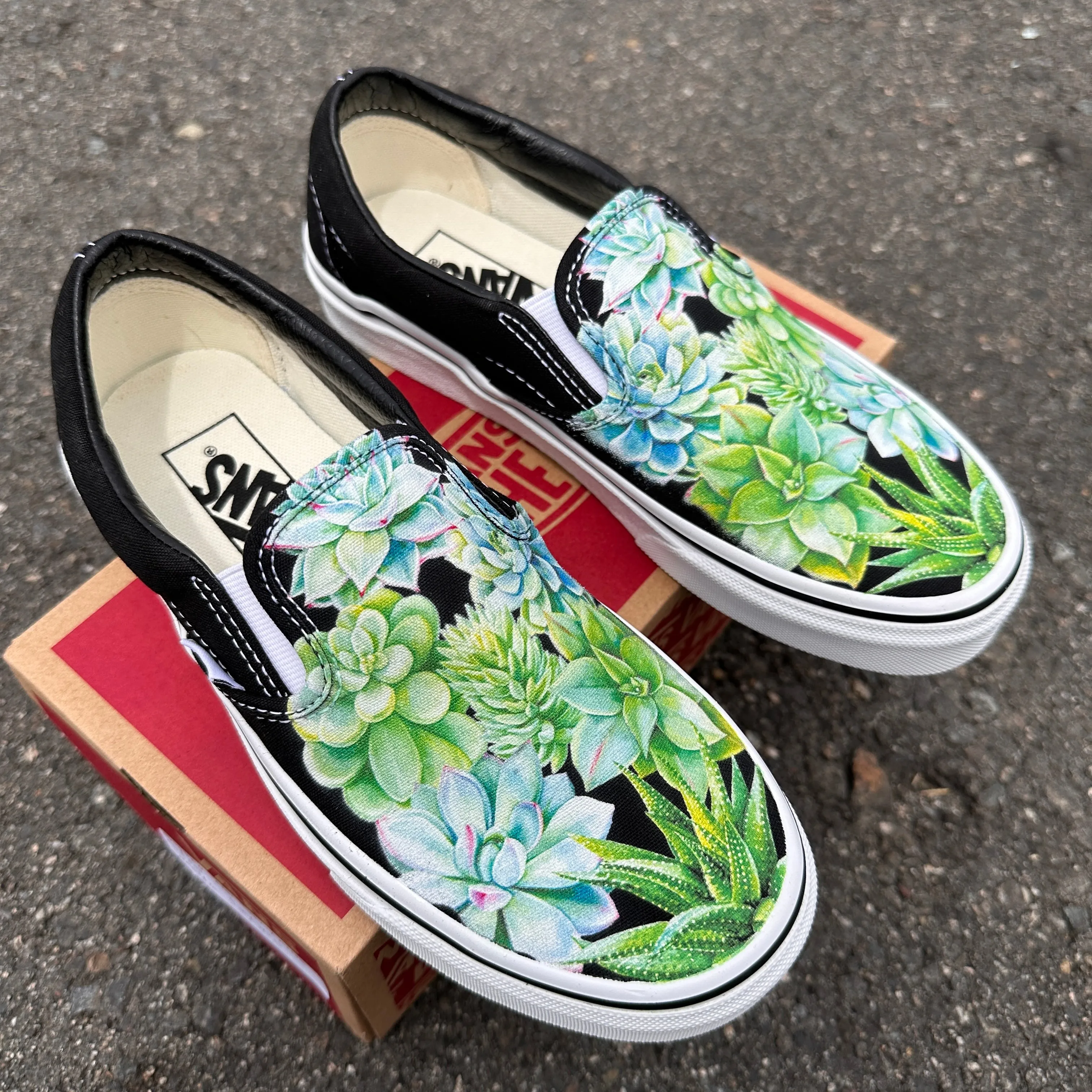 Sucker for Succulents - Black Slip On Vans