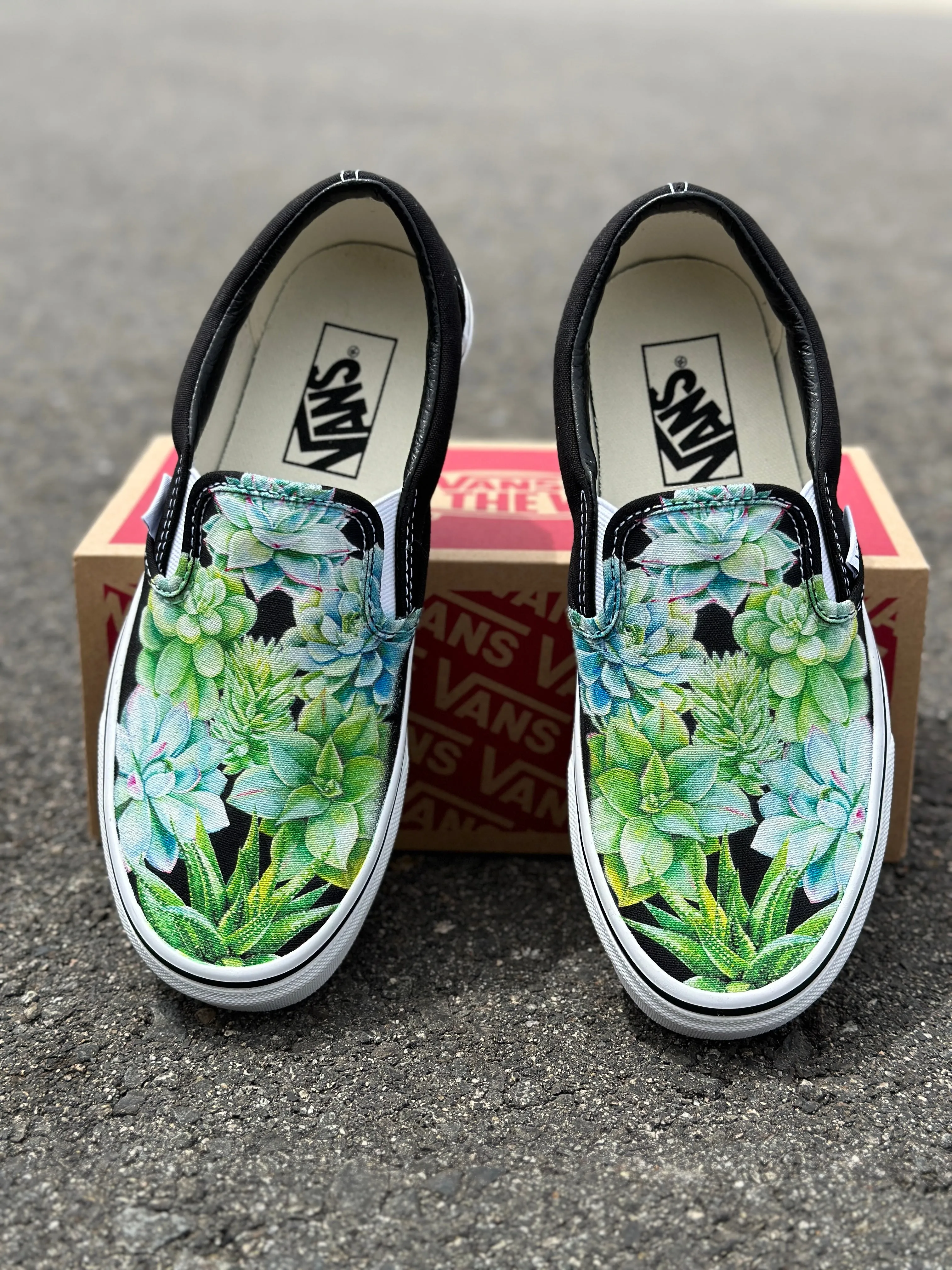 Sucker for Succulents - Black Slip On Vans