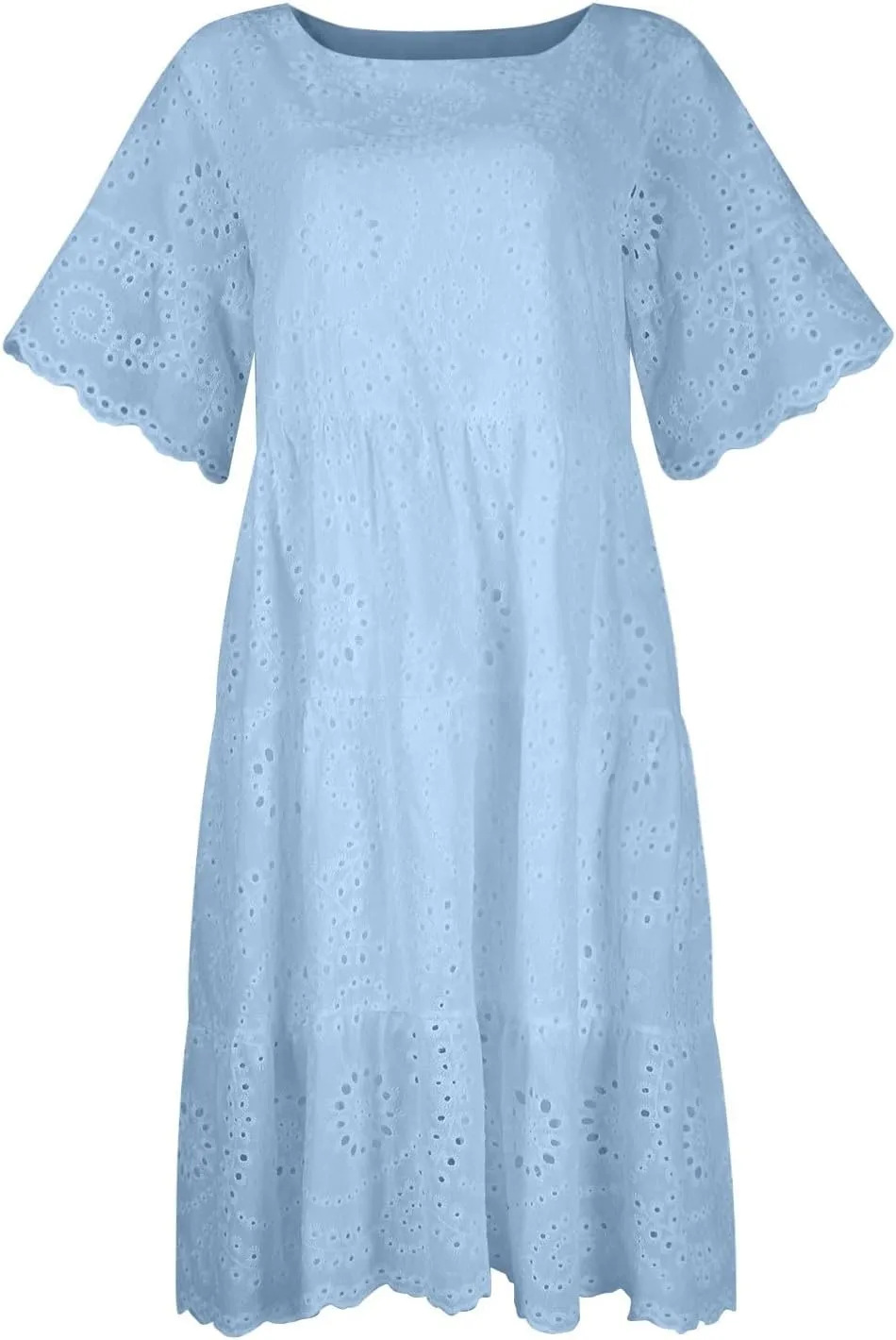 Summer Dresses for Women 2024 Round Neck Short Sleeve Skirt Embroidered Lace Hollow Out Dress Casual Clothes