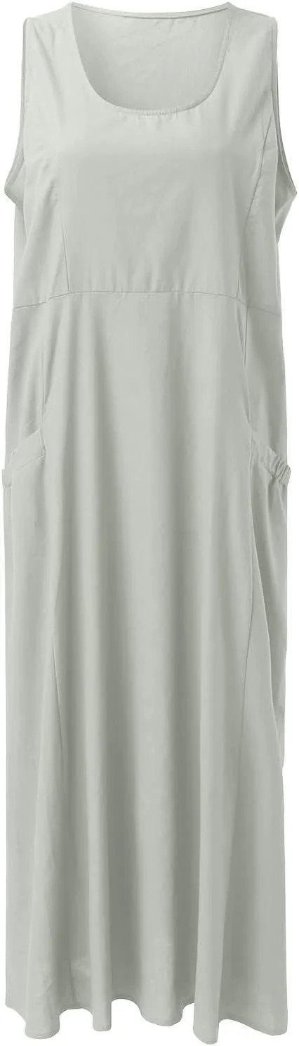 Summer Dresses for Women 2025 Cotton Linen Sleeveless Maxi Tank Dress Casual Beach Plus Size Sundresses with Pockets