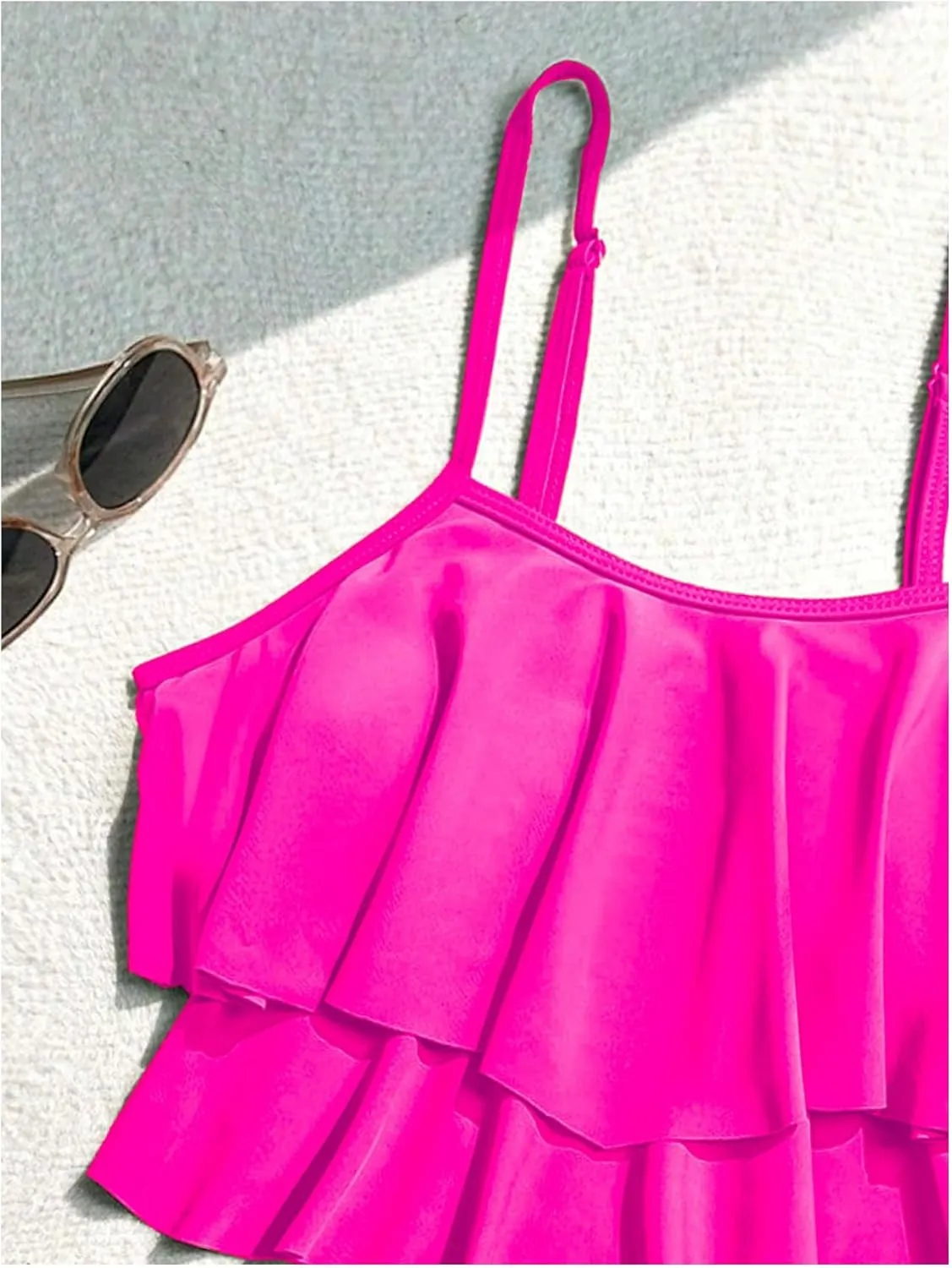 SweatyRocks Women's 2 Piece Swimsuit Ruffle High Waist Tummy Control Bathing Suit