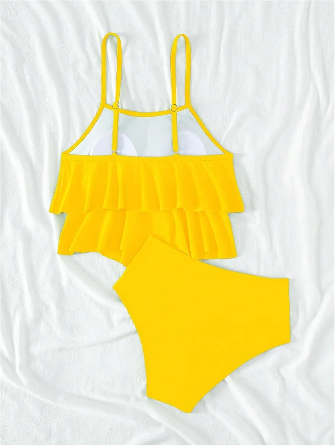 SweatyRocks Women's 2 Piece Swimsuit Ruffle High Waist Tummy Control Bathing Suit