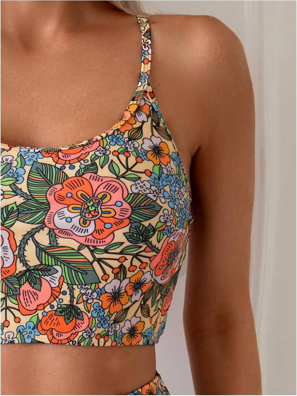 SweatyRocks Women's Swimsuit Floral Print High Waisted Bikini Set Two Piece Bathing Suit