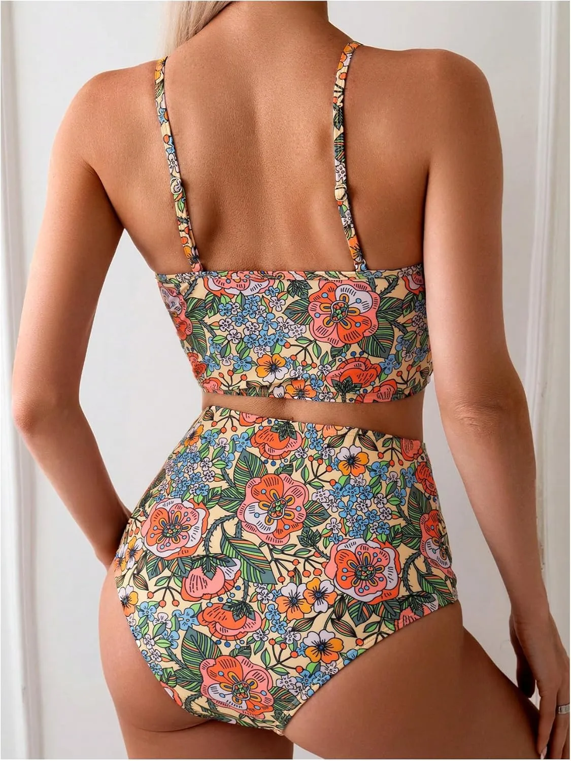 SweatyRocks Women's Swimsuit Floral Print High Waisted Bikini Set Two Piece Bathing Suit