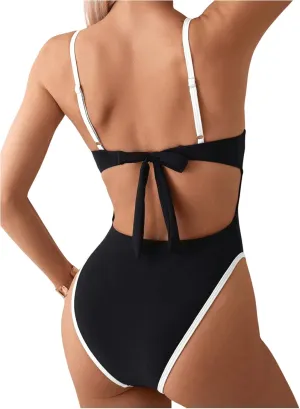 SweatyRocks Women's Tie Backless One Piece Swimsuit Cut Out Bathing Suit Swimwear