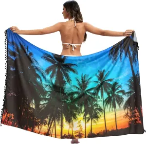 Swimsuit Coverups for Women Coconut Palm Trees on Beach at Sunset Sarong Beach Bikini Wrap Long Skirt Scarf for Swimwear