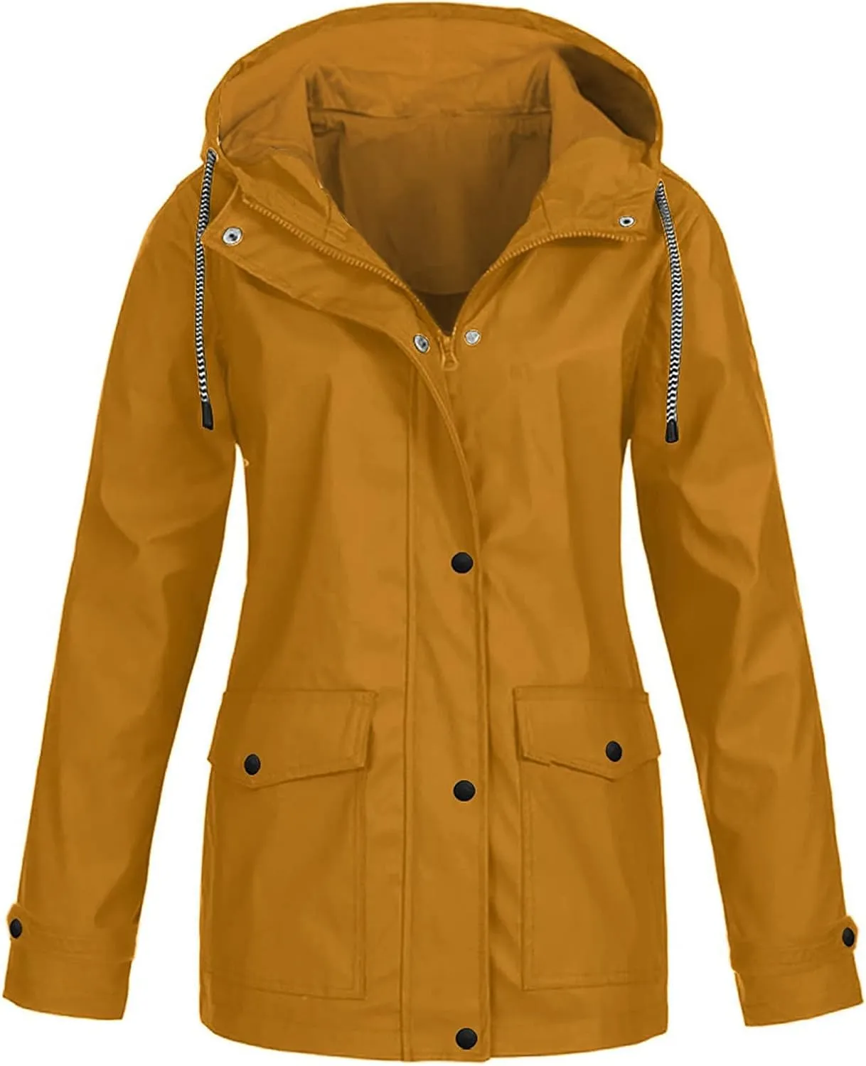 TIMIFIS Plus Size Rain Coats for Women with Hood Waterproof Lightweight Rain Jacket Zip Up Outdoor Windbreaker with Pocket