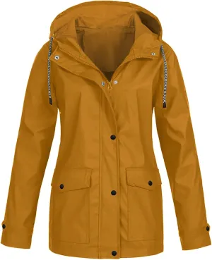 TIMIFIS Plus Size Rain Coats for Women with Hood Waterproof Lightweight Rain Jacket Zip Up Outdoor Windbreaker with Pocket
