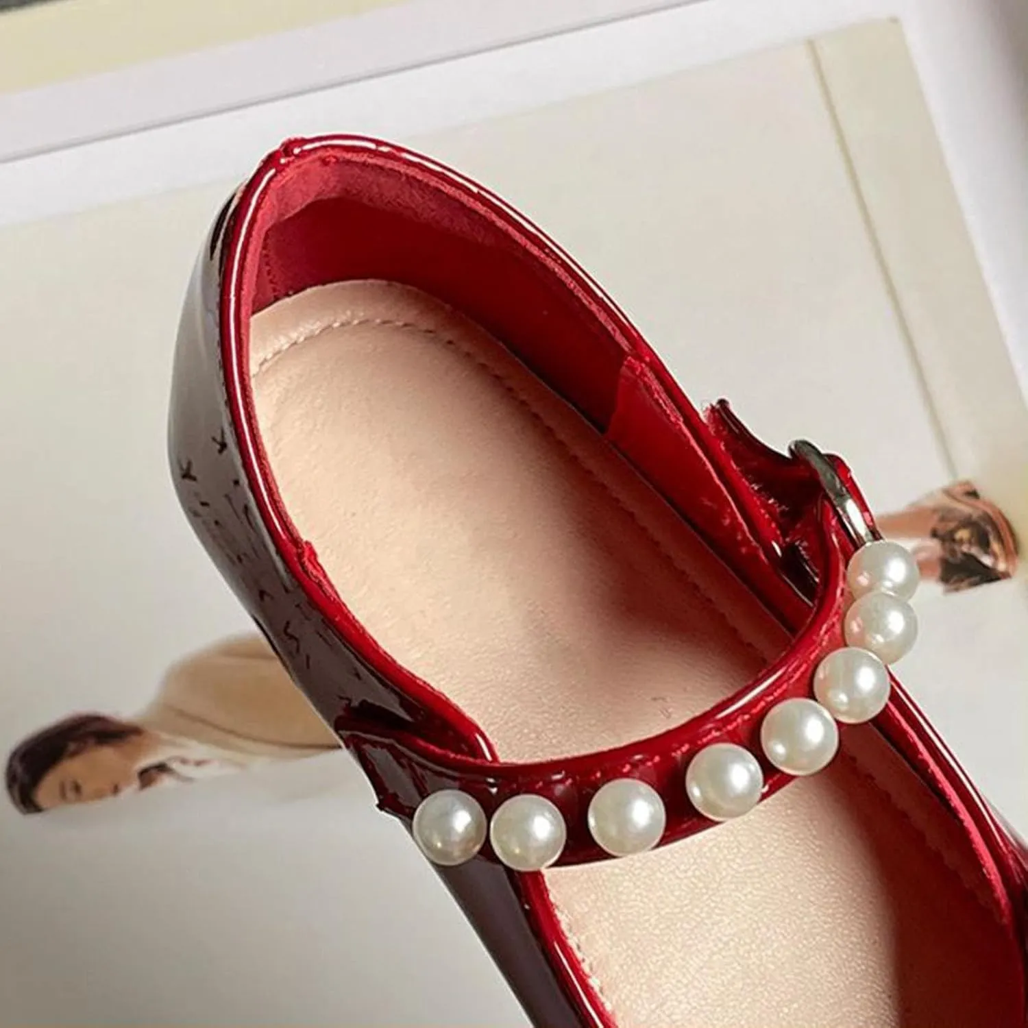Toddler Girls Dress Shoes with Pearls Bow Mary Jane Flats Flower Girl Shoes for Wedding Party Toddler Dress up Shoes