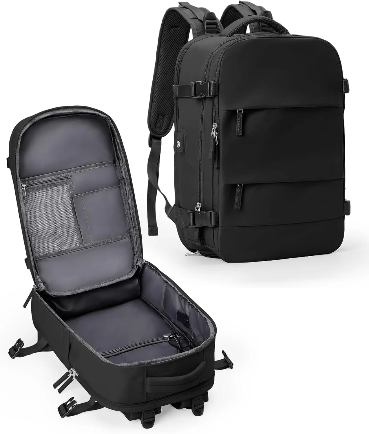 Travel Backpack For Women Men Carry On Backpack Flight Approved Gym Bag With Shoe Compartment Hiking Waterproof Laptop College Backpacks Essentials black