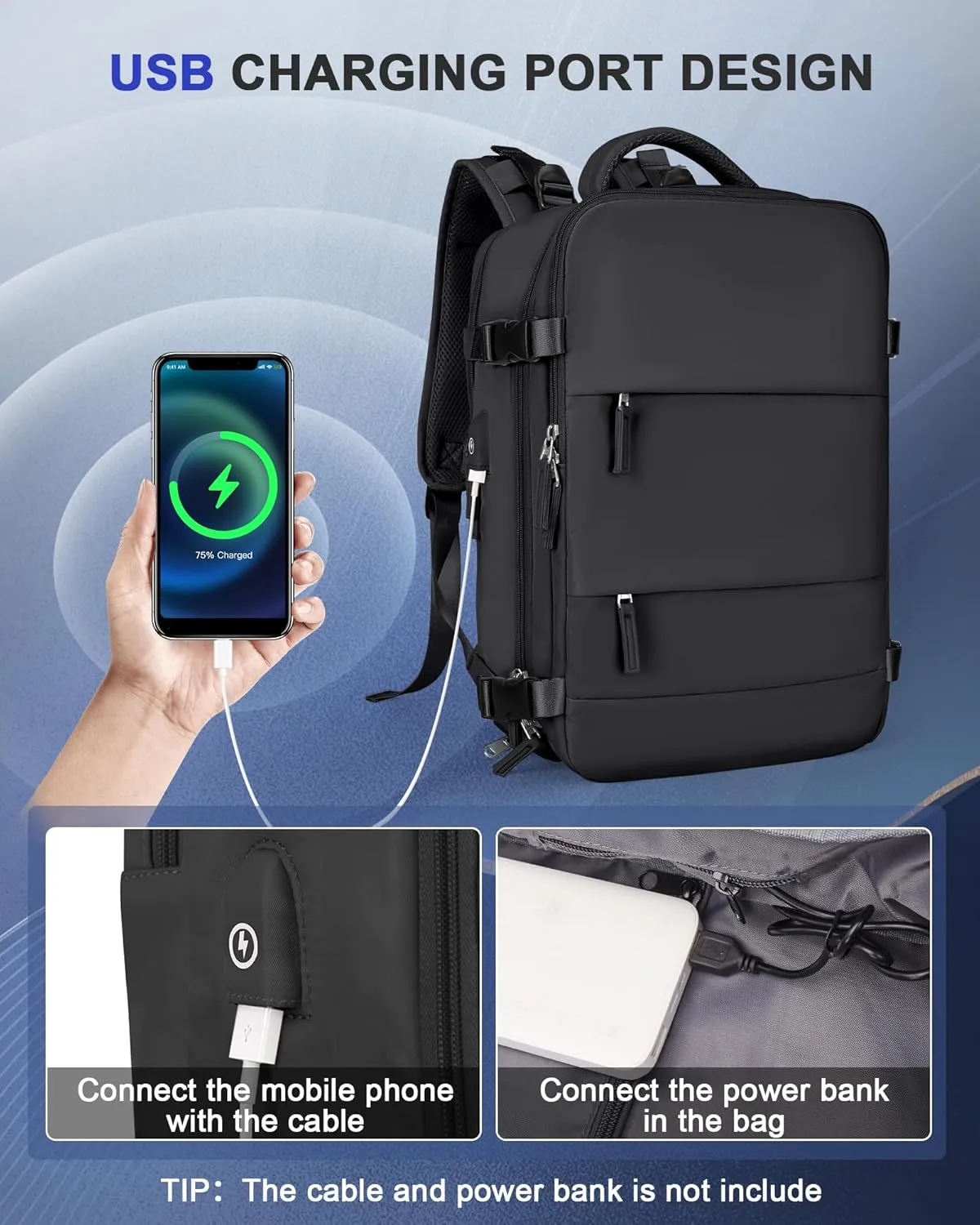 Travel Backpack For Women Men Carry On Backpack Flight Approved Gym Bag With Shoe Compartment Hiking Waterproof Laptop College Backpacks Essentials black