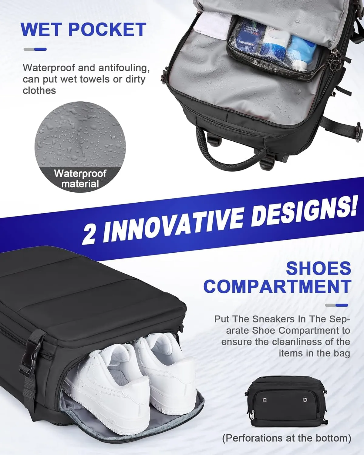 Travel Backpack For Women Men Carry On Backpack Flight Approved Gym Bag With Shoe Compartment Hiking Waterproof Laptop College Backpacks Essentials black