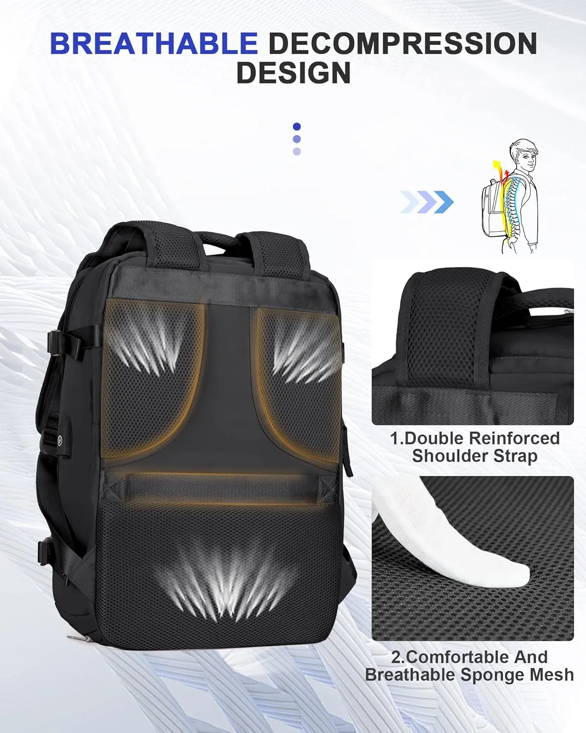 Travel Backpack For Women Men Carry On Backpack Flight Approved Gym Bag With Shoe Compartment Hiking Waterproof Laptop College Backpacks Essentials black