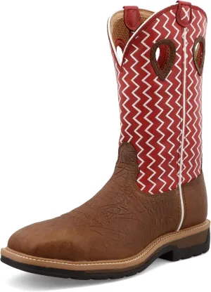 Twisted X Men's 12" Western Work Boot, Square Toe Steel Toe, Distressed Saddle Shoulder & Cherry, 9 EE