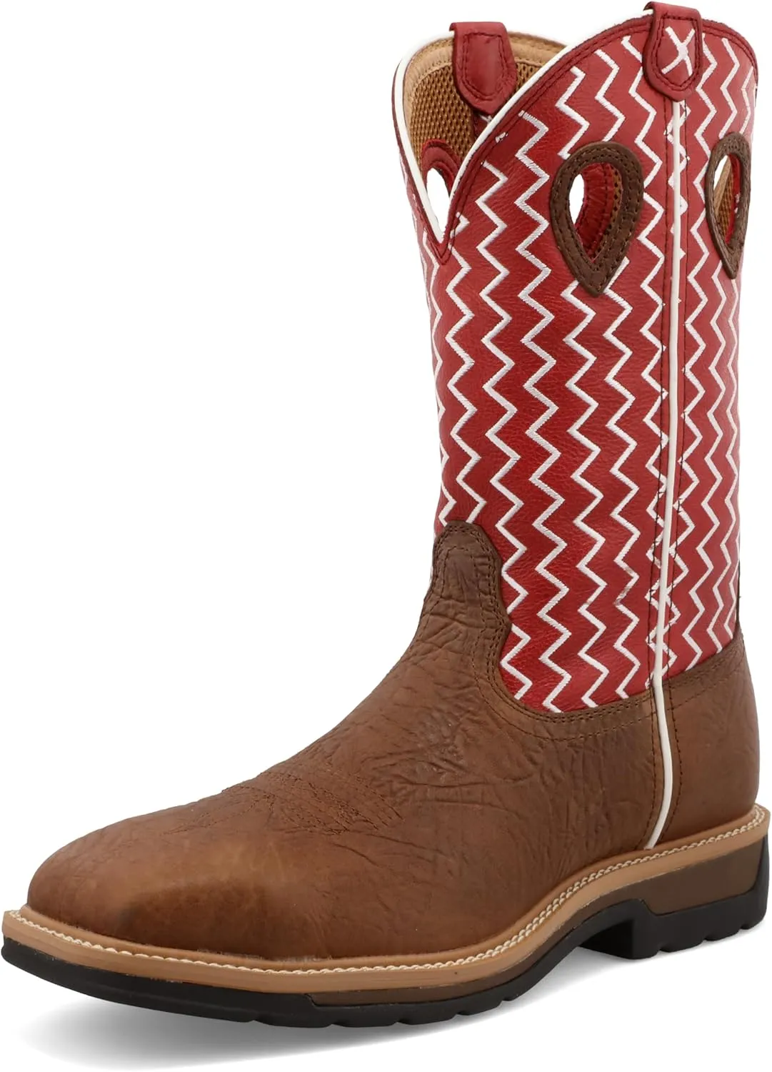 Twisted X Men's 12" Western Work Boot, Square Toe Steel Toe, Distressed Saddle Shoulder & Cherry, 9 EE