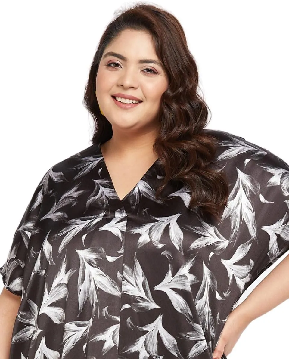 Women Plus Size Satin Silk Casual Midi Length Kaftan Evening Dress Beach Cover Up