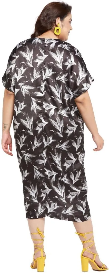 Women Plus Size Satin Silk Casual Midi Length Kaftan Evening Dress Beach Cover Up