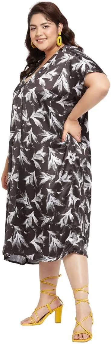 Women Plus Size Satin Silk Casual Midi Length Kaftan Evening Dress Beach Cover Up