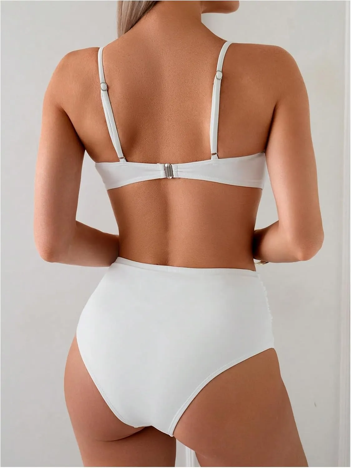 Women's 2 Piece Bikini Set Metal Shell Beaded Ruched Swimsuit High Waisted Bathing Suit