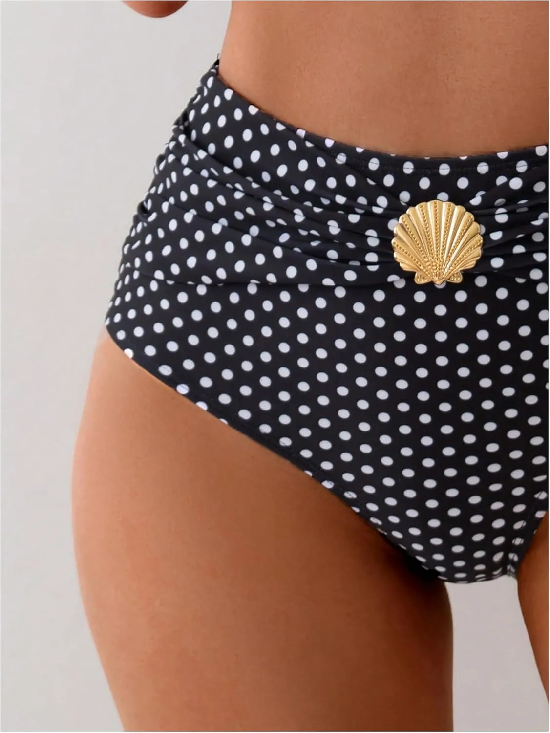 Women's 2 Piece Bikini Set Metal Shell Beaded Ruched Swimsuit High Waisted Bathing Suit