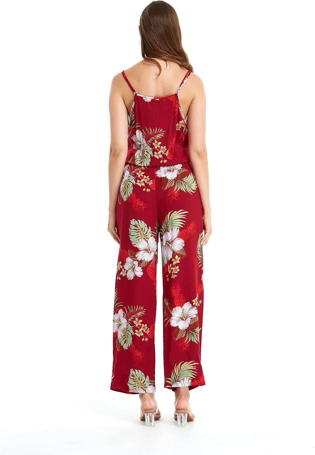 Women's Hawaiian Strap V with Pockets Jumpsuit in Wispy Cereus