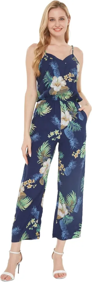 Women's Hawaiian Strap V with Pockets Jumpsuit in Wispy Cereus