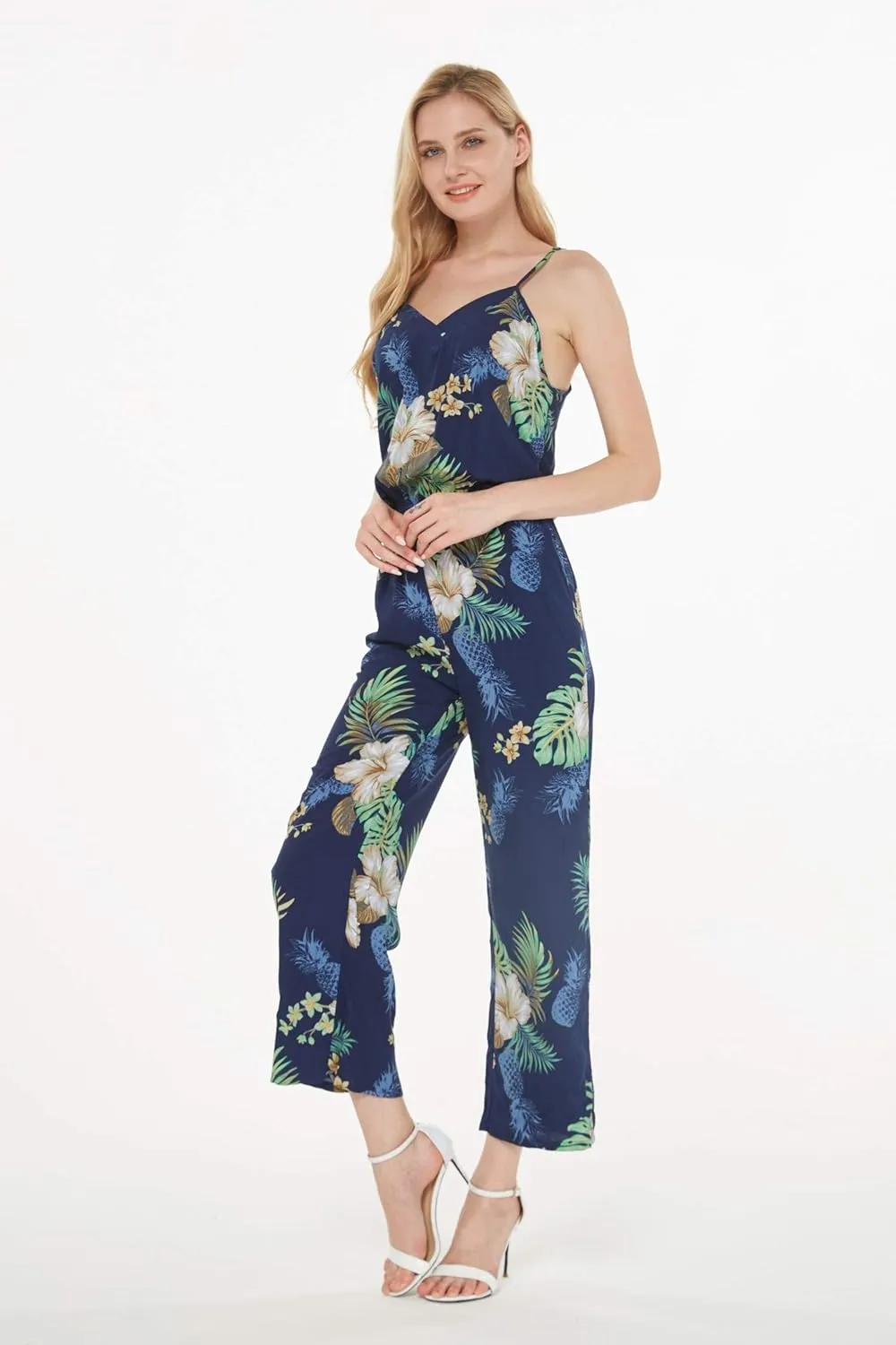 Women's Hawaiian Strap V with Pockets Jumpsuit in Wispy Cereus