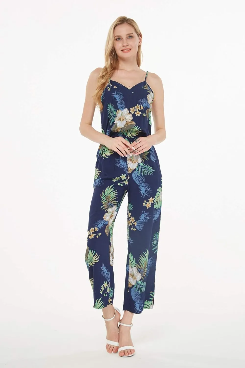 Women's Hawaiian Strap V with Pockets Jumpsuit in Wispy Cereus