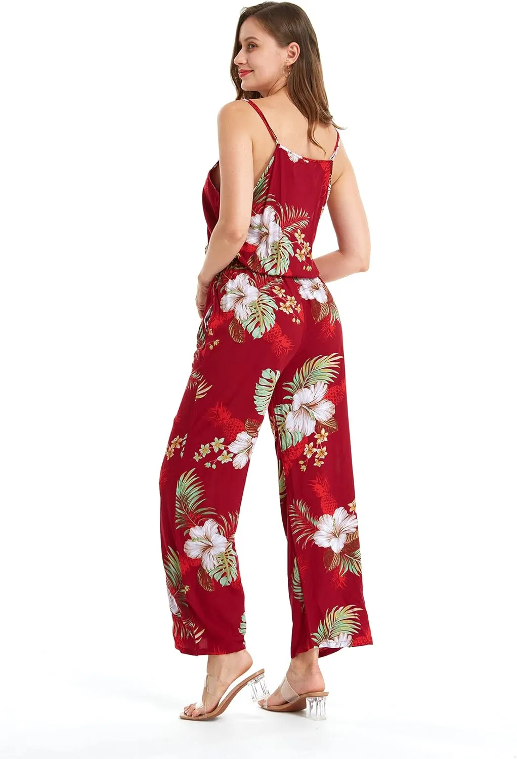 Women's Hawaiian Strap V with Pockets Jumpsuit in Wispy Cereus