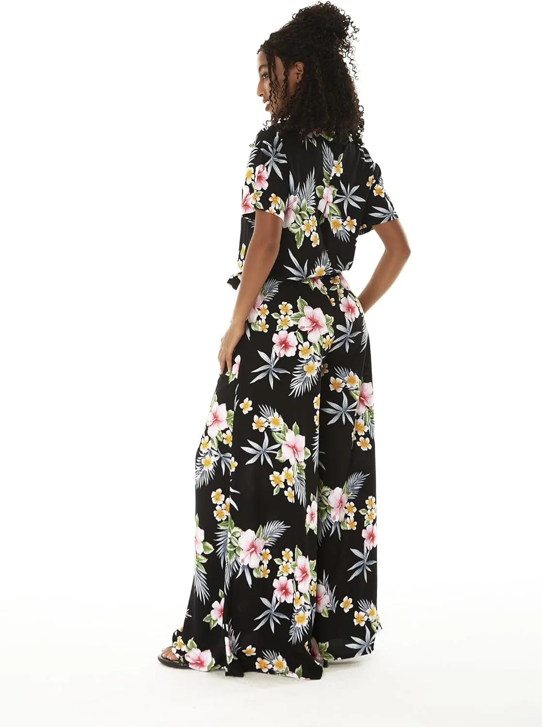 Women's Hawaiian Wide Legged with Pockets Jumpsuit in Hibiscus Blue