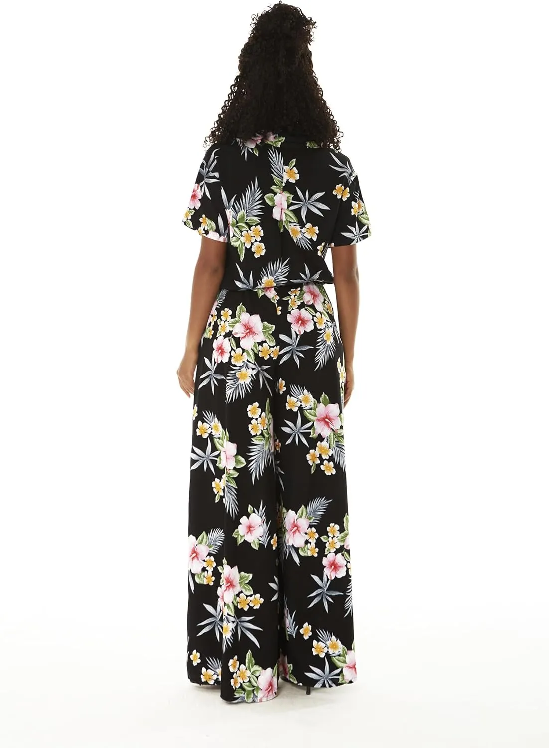 Women's Hawaiian Wide Legged with Pockets Jumpsuit in Hibiscus Blue
