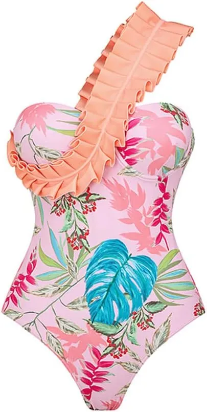 Women's One Piece Swimsuit with Cover up Wrap Skirt Floral Sarong Tummy Control Beach Bikini Set Bathing Suit