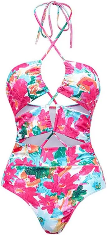 Women's One Piece Swimsuit with Cover up Wrap Skirt Floral Sarong Tummy Control Beach Bikini Set Bathing Suit