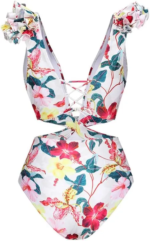 Women's One Piece Swimsuit with Cover up Wrap Skirt Floral Sarong Tummy Control Beach Bikini Set Bathing Suit