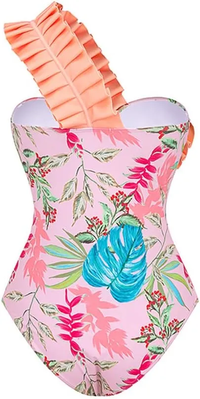 Women's One Piece Swimsuit with Cover up Wrap Skirt Floral Sarong Tummy Control Beach Bikini Set Bathing Suit