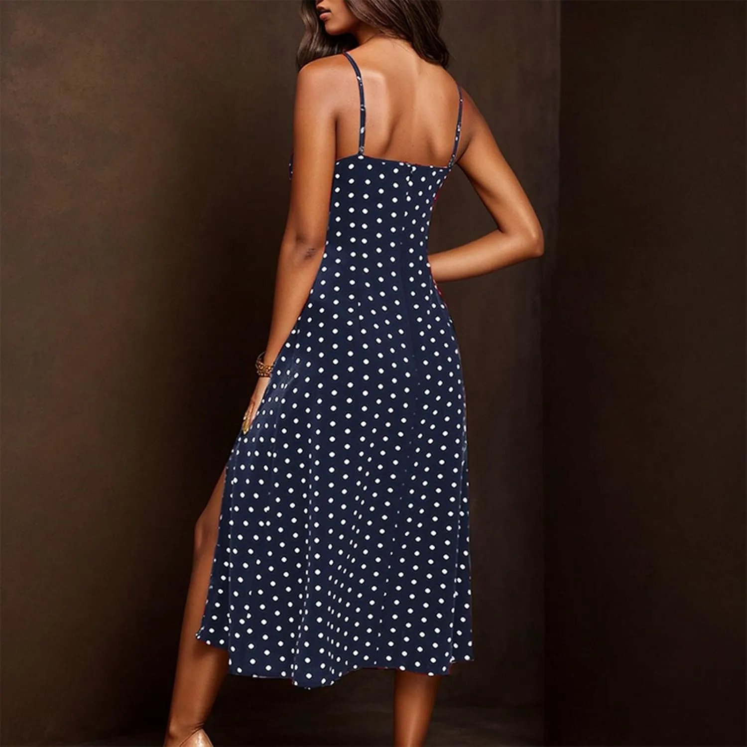 Women's Summer Casual Square Neck Dress with Pocket Cute Sleeveless High Waist A-Line Sundress Midi Dresses