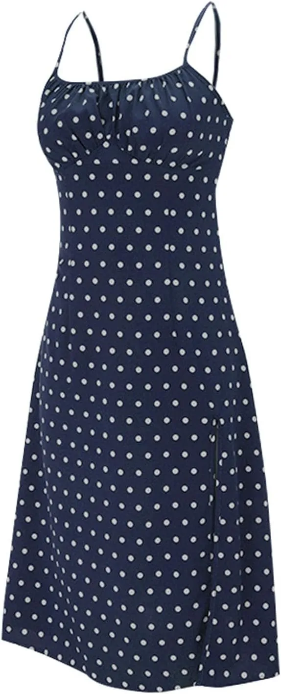 Women's Summer Casual Square Neck Dress with Pocket Cute Sleeveless High Waist A-Line Sundress Midi Dresses