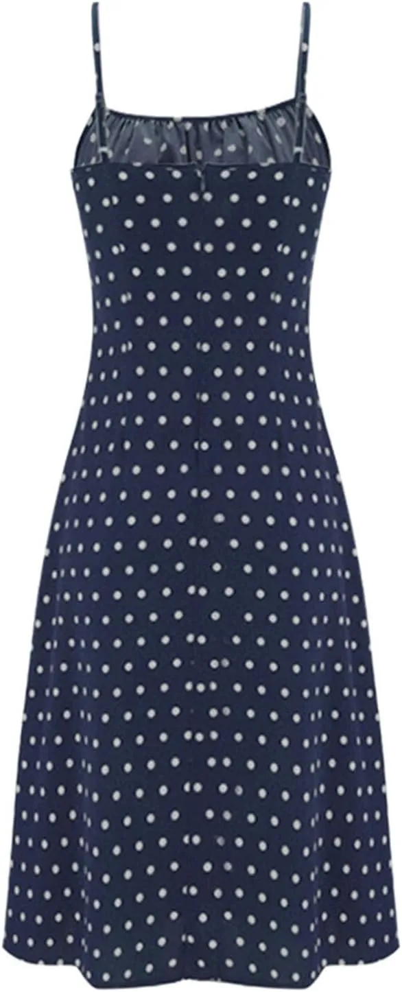 Women's Summer Casual Square Neck Dress with Pocket Cute Sleeveless High Waist A-Line Sundress Midi Dresses