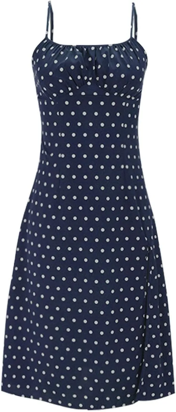 Women's Summer Casual Square Neck Dress with Pocket Cute Sleeveless High Waist A-Line Sundress Midi Dresses