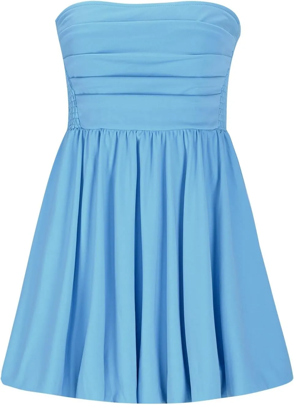 Women's Tube Top Dress Sexy Off Shoulder Ruffle Tiered Flowy Mini Dresses Summer Trendy Strapless Bubble Short Dress