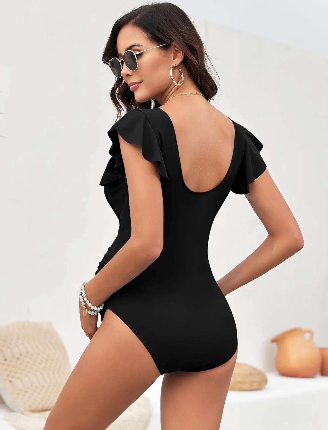 ZAFUL 2025 Maternity One Piece Swimsuit for Women Swim Suits Tie Front Tummy Control Bathing Suits Ruffle Swimsuits